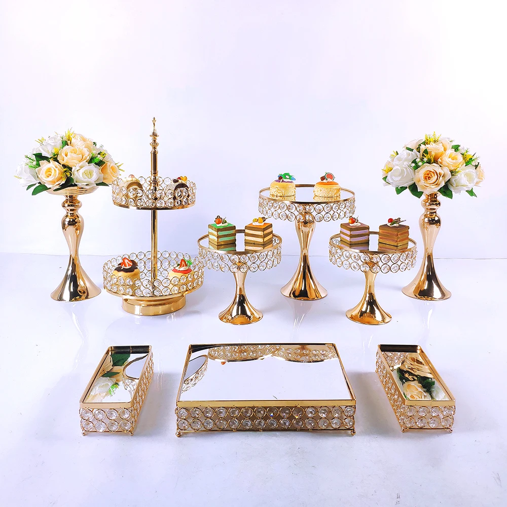 NEW Gold 9pcs  Electroplate Metal Cake Stand Set Display Wedding Birthday Party Dessert  Cupcake Plate Rack