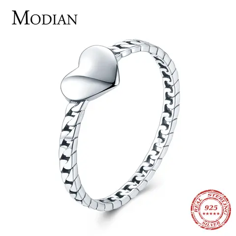 Modian 정통 925 스털링 실버 간단한 Brillar Cadena 패션 손가락 반지 여성을위한 우아한 하트 파인 쥬얼리 여성 선물