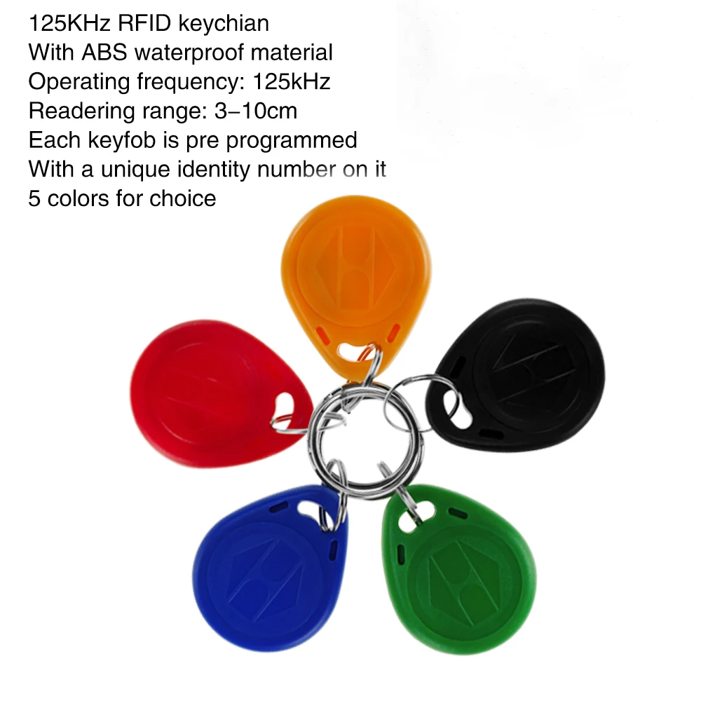 YiToo 100pcs 125KHz EM4100 Cards RFID Key Fobs Access Control Keychains Proximity ID Card Token Tags, 5 Colors Wholesale