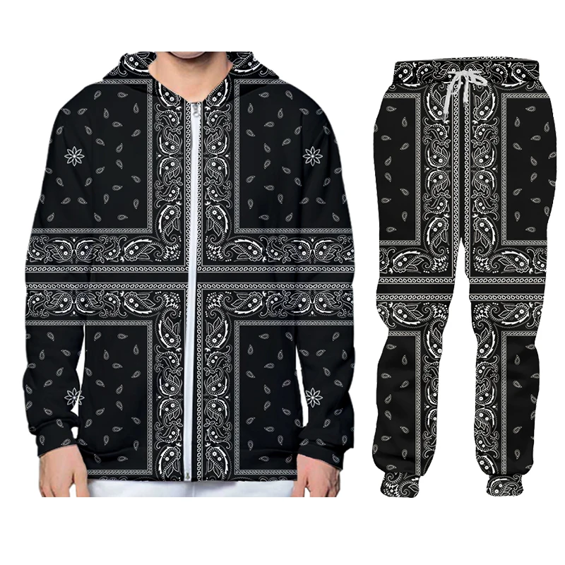 Cashew Flower Baroque Pattern Men Tracksuit Clothes Sweatpants 2 Piece Winter Oversized Big Size Harajuku Trend Young Cool 4XL