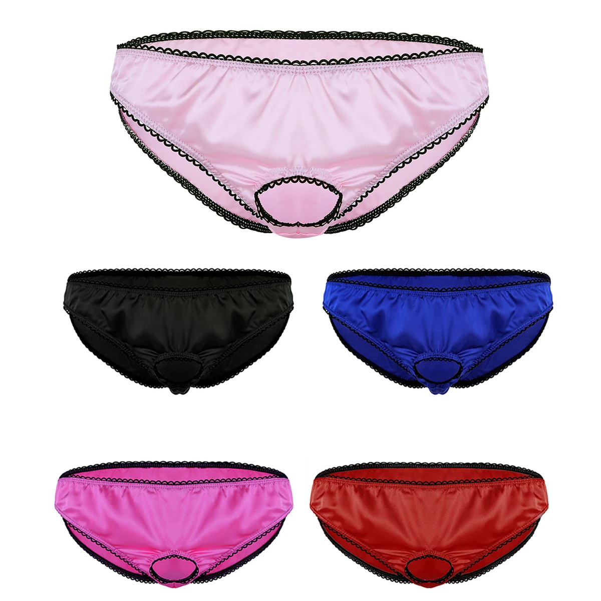 Men Crotchless Erotic Lingerie Open Penis Hole Soft Satin Low Rise Bikini Briefs Hot Sexy Sissy Panties for Male Gay Underwear