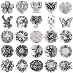 5pcs/lot Fashion Snap Jewelry White Rhinestone Animal Plant 18mm Snap Buttons Fit 18mm Snap Button Necklace for Women