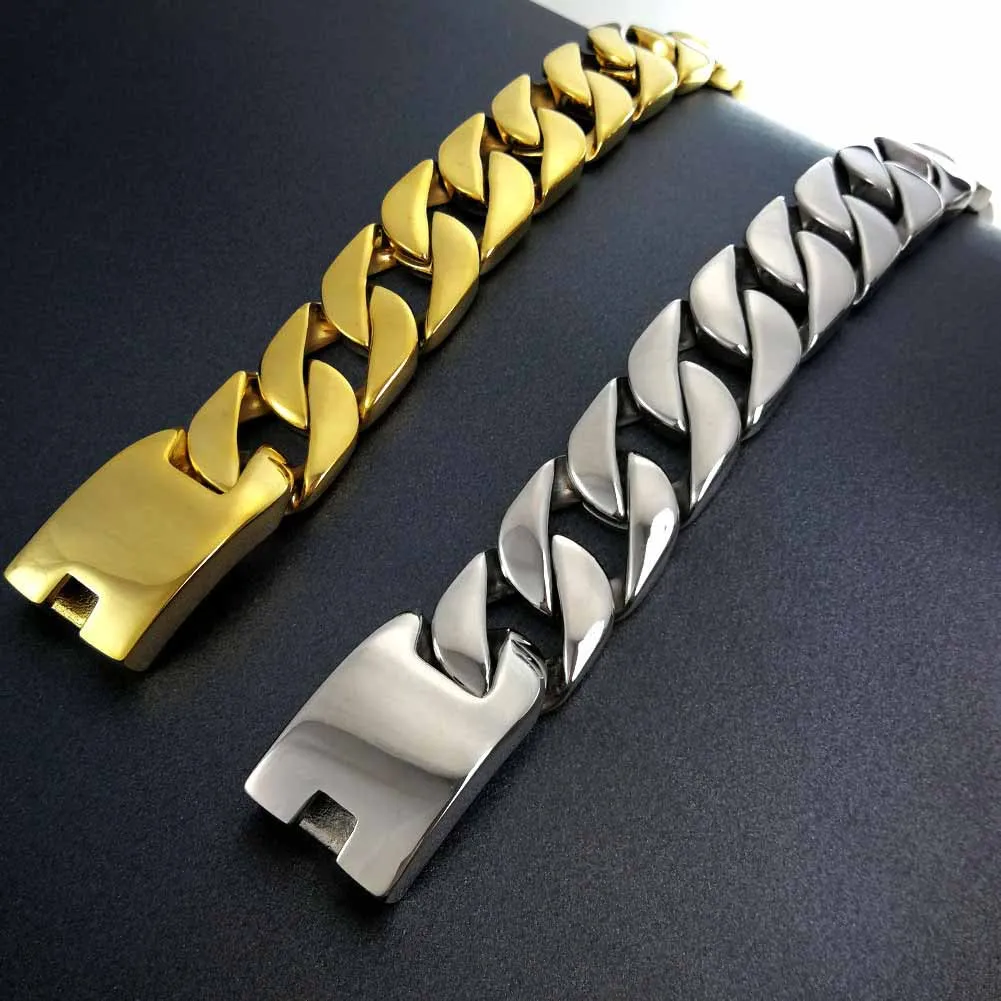 Hip hop 316L Stainless Steel Big Miami Curb Cuban Chain Heavy Bracelets Trendsetter Rapper Men Accessories Heavy Bangle 24mm