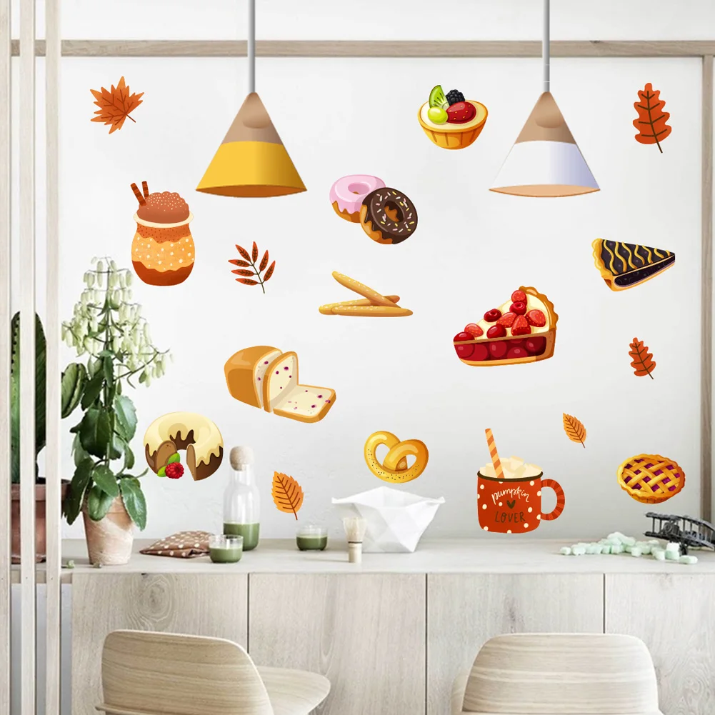 Cartoon Bread Dessert Pattern Wall Sticker Kitchen Dining Living Room Home Decoration Background Wallpaper For Kids Stickers