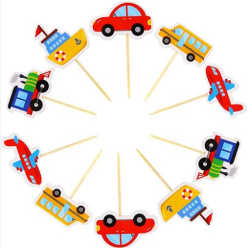 10pcs Cartoon Car Transport Cake Fruit Decorative Cupcake Topper Cake Topper Food Picks Kids Birthday Party Wedding Favors