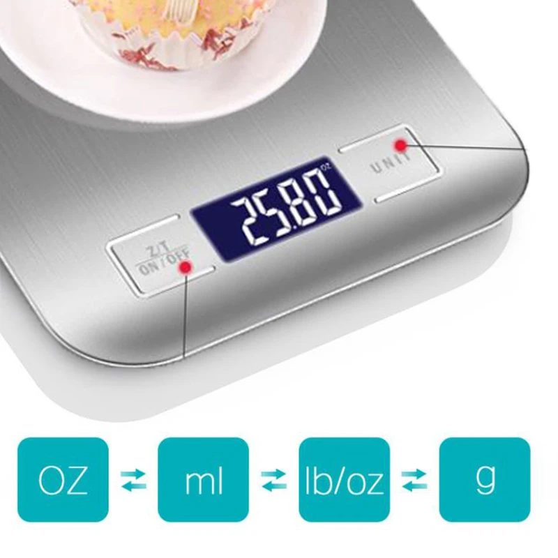 Di alta Precisione Da Cucina Elettronica Bilancia s 5kg/1g LCD Digital Cibo Bilancia In Acciaio Inox Peso di equilibrio Bilancia strumento Libra argento