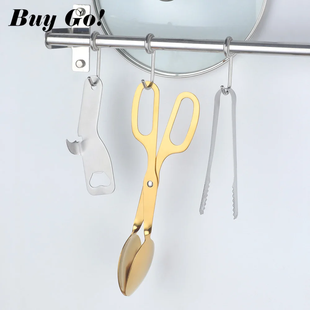 1/2PCS Food ServingTongs Stainless Steel Kitchen Scissor Buffet Utensils Meat Salad Bread Clamp Gold BBQ Dessert Clip Cooking