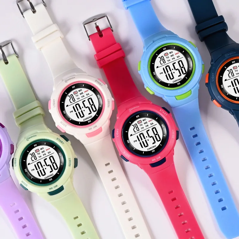 Montre électronique pour enfants, boucle ardillon, étanche, réveil lumineux multifonctionnel, tendance