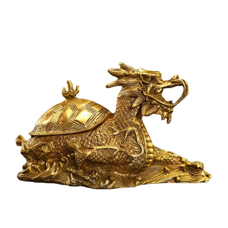 

Chinese style Pure Copper Dragon Turtle Ashtray Home Office Feng Shui Furniture Furnishings