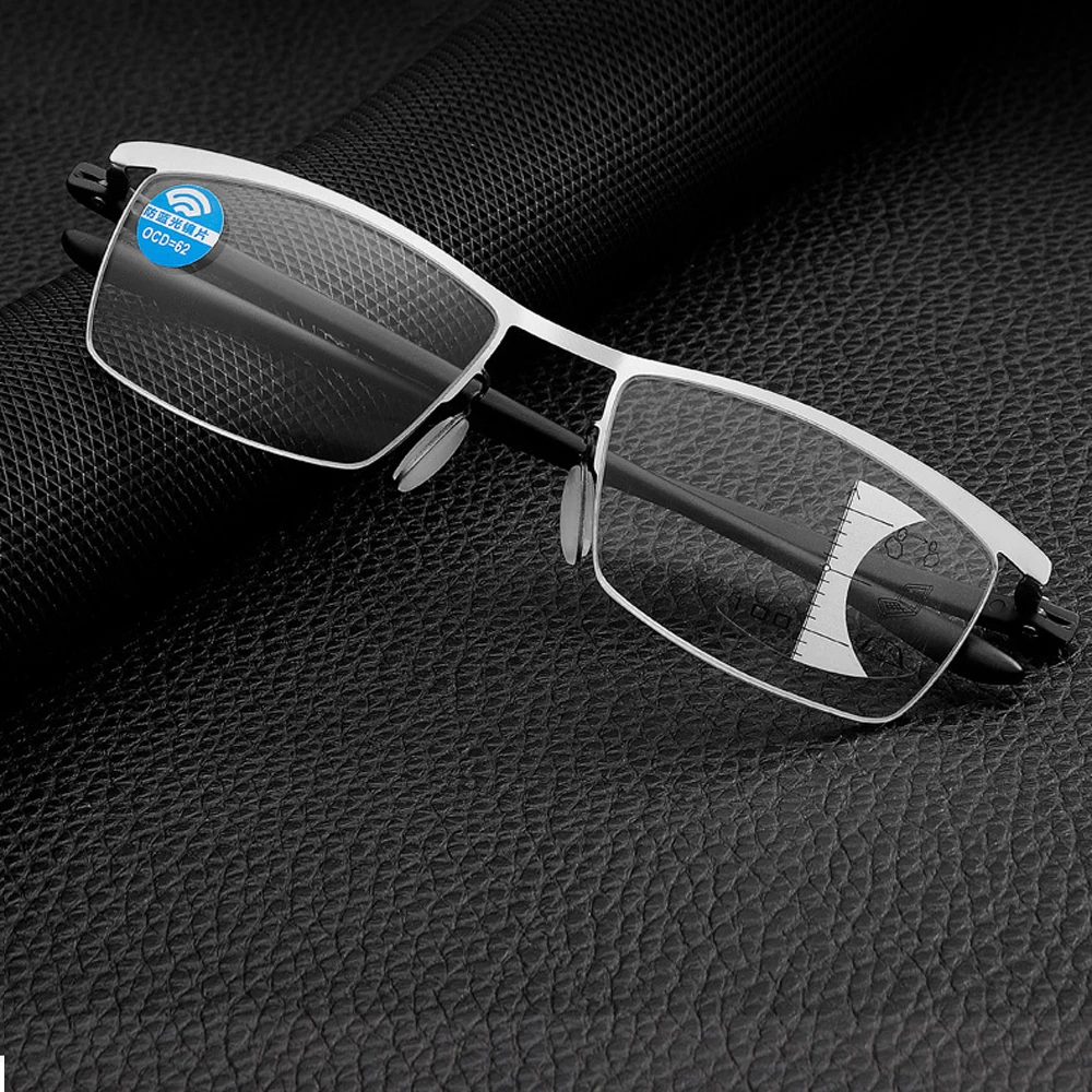 

Progressive Multifocal Reading Glasses Rectangular Metal Optical Eyeglasses Men Women Ultralight Business +0.75 To +4.0