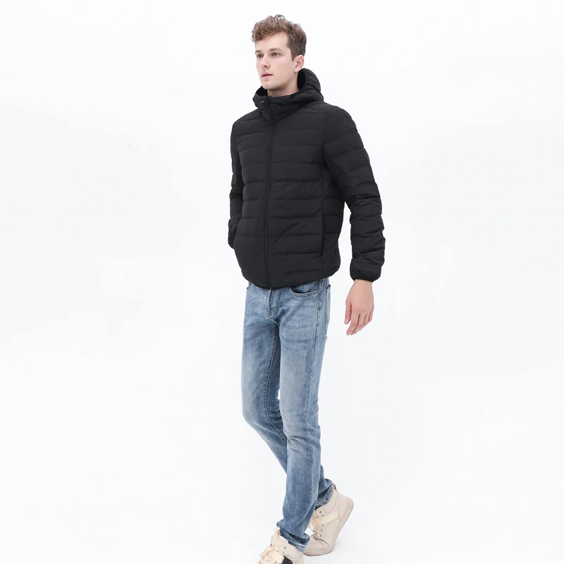 Chaqueta de plumón de pato ultraligera para hombre, abrigo cálido sin costuras, tela mate suave y gruesa, impermeable, 90%