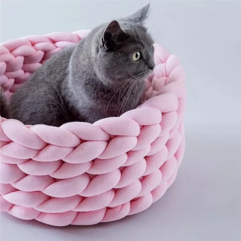 Handmade Knit Cat Beds, Mats, Warm, Soft, Small Dogs Kennel, Puppy, Kitten Cave, Sleeping Bag, Detachable, DIY Pet House