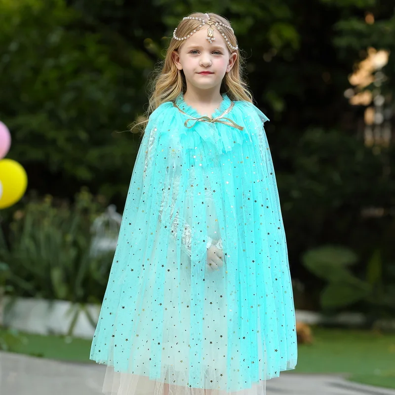 Scialle da principessa con paillettes per ragazze, mantello di Tulle colorato, Costume di Halloween, costumi di Unicorn Rapunzel, mantello del mantello, accessorio per bambini