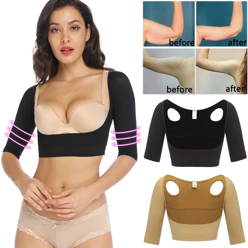 Modelador de braço superior feminino ombro mais magro compressão shapewear mangas corpo shaper jubarte postura corrector volta apoio topos