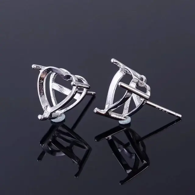 925 Silver Heart Earring Tray Prevent Allergy Sterling Silver Stud Earring Bezel Prong Studs Earrings Settings for Jewelry DIY