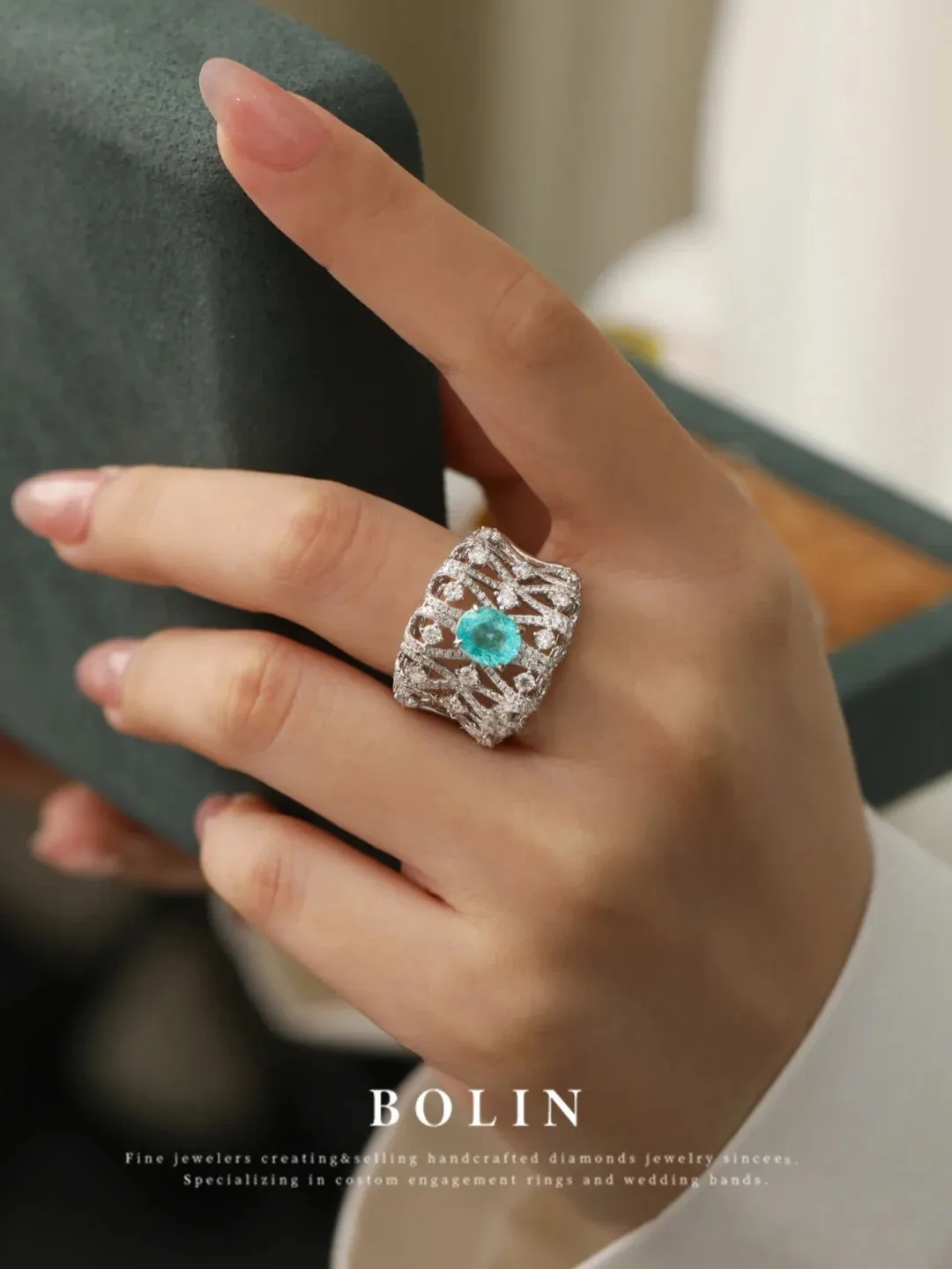 Brillian Supernatural Luxury Jewelry  AAA Zirconia Geometric Aquamarine Rings for Women Adjustable Size Prom Jewelry Gift JZ566