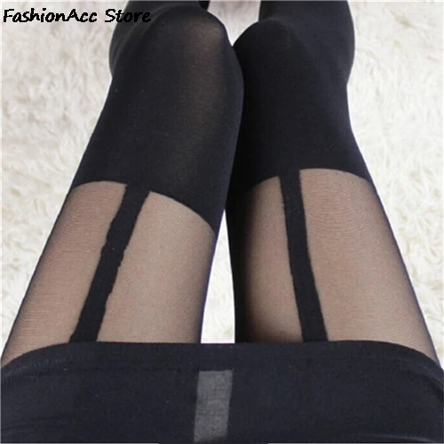 1 Pair Female Sexy Black Fake Garter Belt Suspender Tights Over The Knee Hosiery Stocking One Size