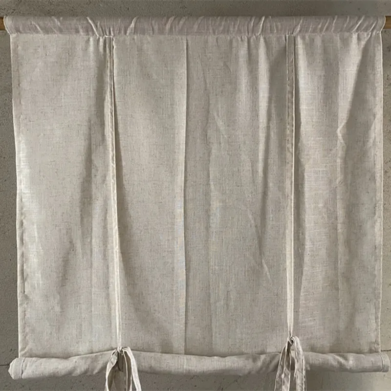 Cortinas opacas extraíbles de lino y algodón Pastoral, Cortina romana de elevación Vintage gris, Cortinas rodantes de cafetería terminadas, Decos de ventana
