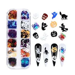 1Box Halloween Nail Art Glitter Sequins 3D Holographic Skull Spider Pumpkin Bat Ghost Witch Shape Nail Festival Glitter Flakes