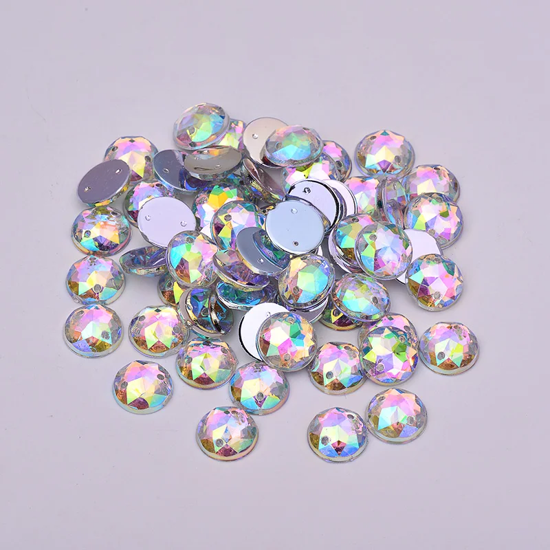 JUNAO 8 10 12 14 16 mm Mix Color Acrylic Crystal Rhinestones Applique Sewing Clothes Round Shape Flatback Strass For Needlework