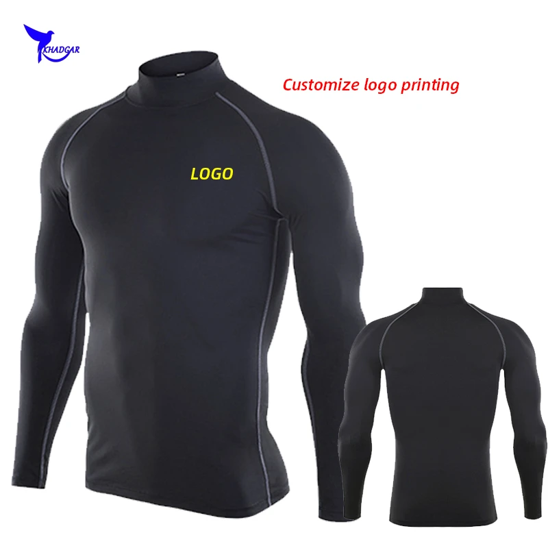 Quick Dry Long Sleeve Compression Running Shirt Men Stand Collar Gym Fitness Fleece T-Shirt Stretch Sportswear Clothes Customize