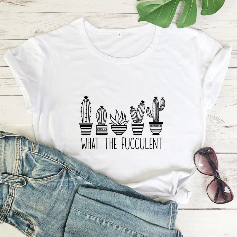 What The Fucculent T-shirt Kawaii Plant Lady Gift Tshirt Funny Women Graphic Gardening Tee Shirt Top