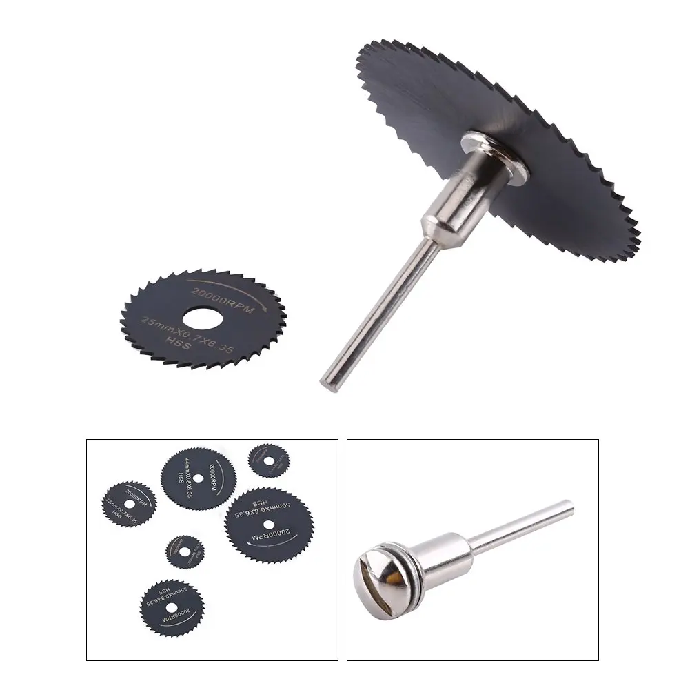 7Pcs HSS Mini Circular Saw Blade Cutting Discs Mandrel Rotary Tool for Wood Plastic Aluminum Cutter Power Tool Kit Drill Mandrel