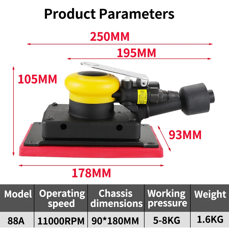 HIFESON Rectangular Pneumatic Dry Sander Car Paint Putty Sander 70*198mm Sandpaper Machine Suitable For Automobile