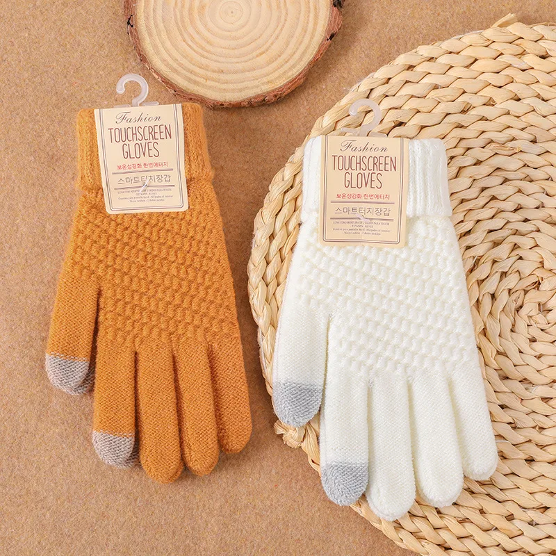 Guantes de lana gruesa para hombre y mujer, manoplas de cachemira para pantalla táctil, resistentes al viento, suaves y elásticas, para ciclismo, Invierno