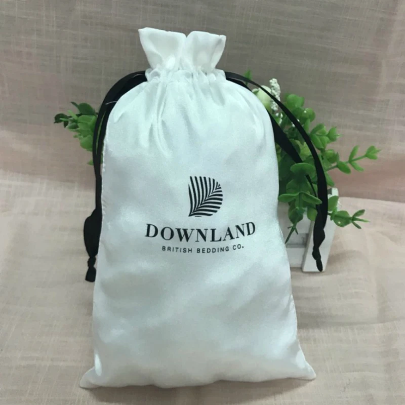 50PCS Satin Drawstring Bag Silk Pouch Packaging Jewelry Makeup Hair Storage Wedding Party Gift Reusable Sachet Custom Logo Print