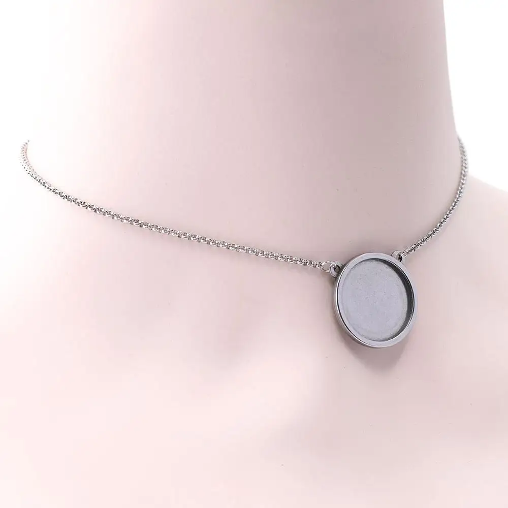 Reidgaller 5 sztuk ze stali nierdzewnej regulowany łańcuszek naszyjnik Bezel puste 20mm Cabochon wisiorek ustawienie bazy Diy tworzenia biżuterii