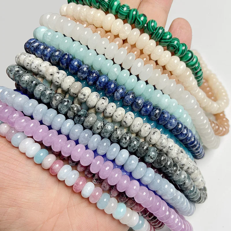 Natural Stone Smooth Rondelle Beads Chalcedony Jades Rondelle Bead Abacus Loose Spacer Beads For DIY Necklace Earring Making