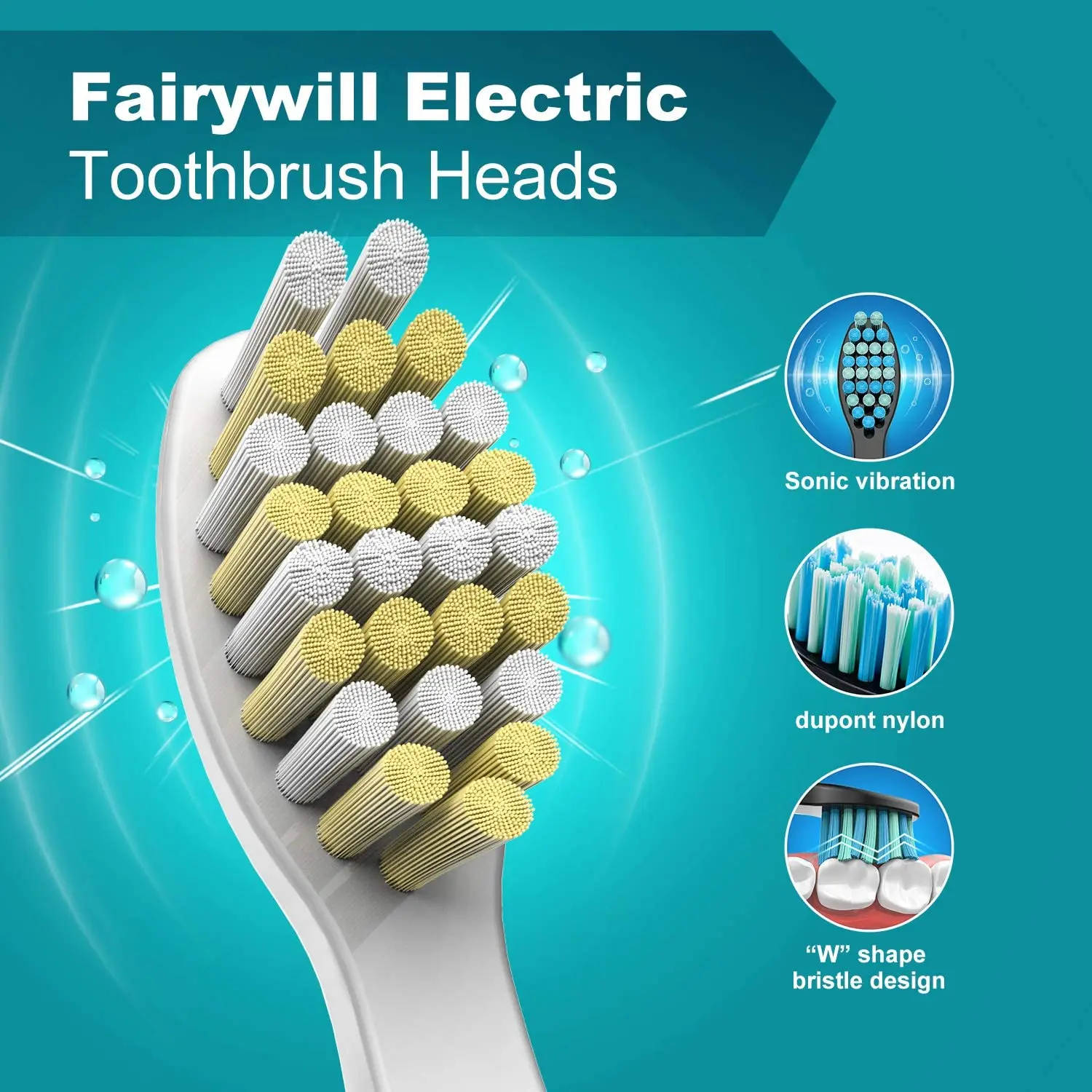 Fairywill Electric Toothbrushes Replacement Heads Electric Toothbrush heads Sets for FW-507 FW-508 FW-917 Head Toothbrush