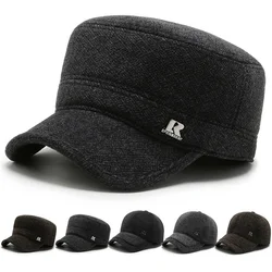 Snapback Cap Winter Earmuffs Caps Men's Flat Cap Warm Army Military Hats For Men Adjustable Size Thick Woolen Tongue Cap Dad Hat