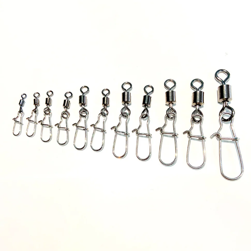 10/50/100pcs Fishing Connector Stainless Steel Snaps Pin Bearing Connection Fish Hook Clip Link Snap Pins Solid Rolling Swive