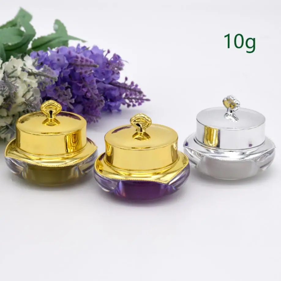 

10G gold/pink/purple/pearl white plastic crown shape jar pot bottle for serum essence eye cream sample test skin care packing