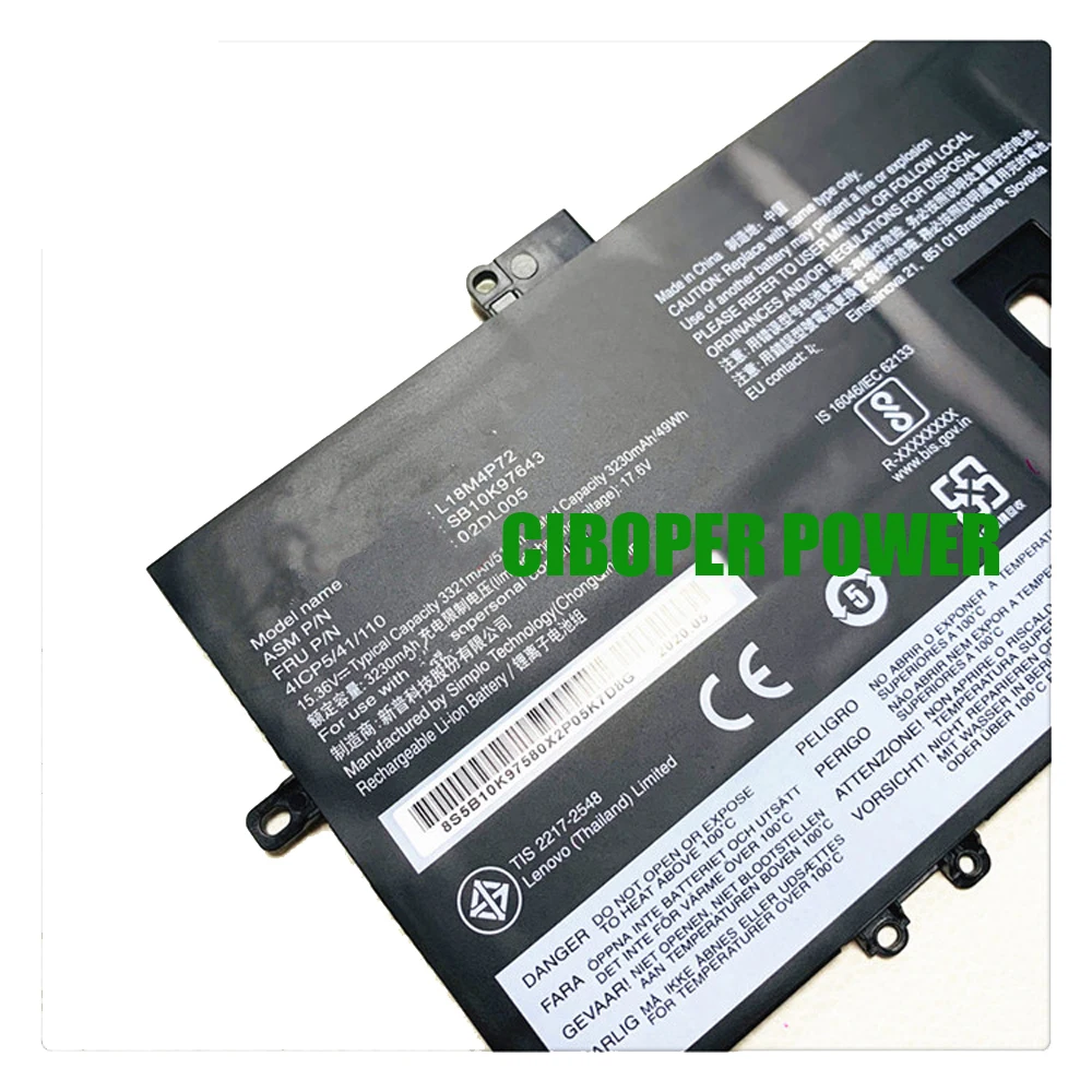 Batería CP L18M4P72 SB10K97643 51WH L18L4P71 SB10K97642 02DL004 02DL005 L18C4P71 SB10K97644 para ThinkPad X1 Carbon 7th Gen 2019