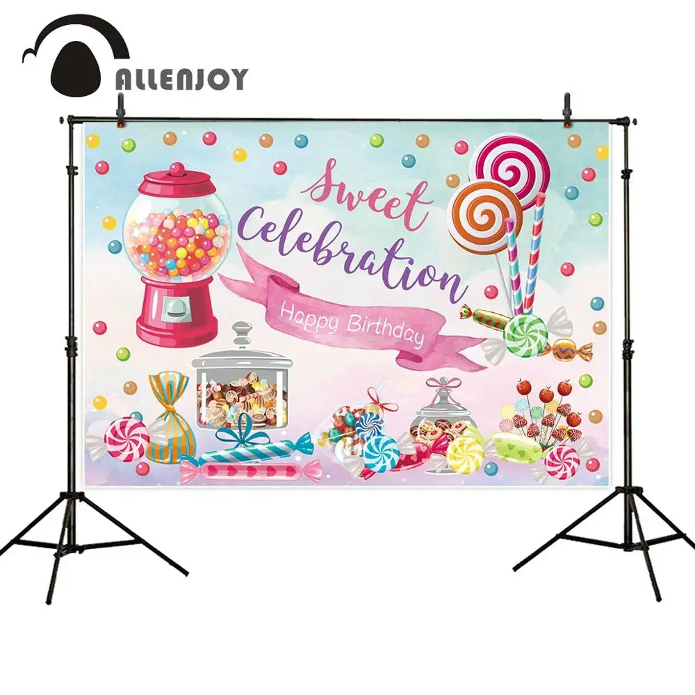 Allenjoy pink sweet happy 1st birthday party backdrop photography kids Candyland Lollipop Celebration Custom photo background