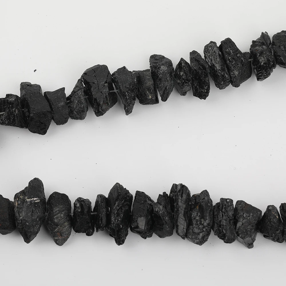 15.5\'\'/Strand,Natural Black Tourmaline Gemstone Drilled Irregular Nugget Loose Beads,Cut Chunky Stone Spacer Bracelet Making