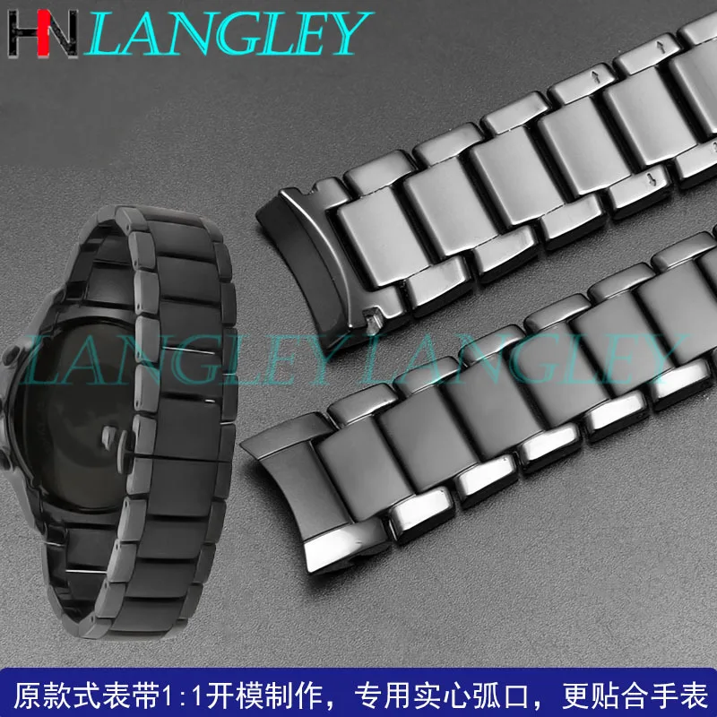 Black Ceramic Watch Band WristStrap 22mm 24mm for Armani Watch AR1451 AR1452 Buckle Replacement Watchband Bracelet