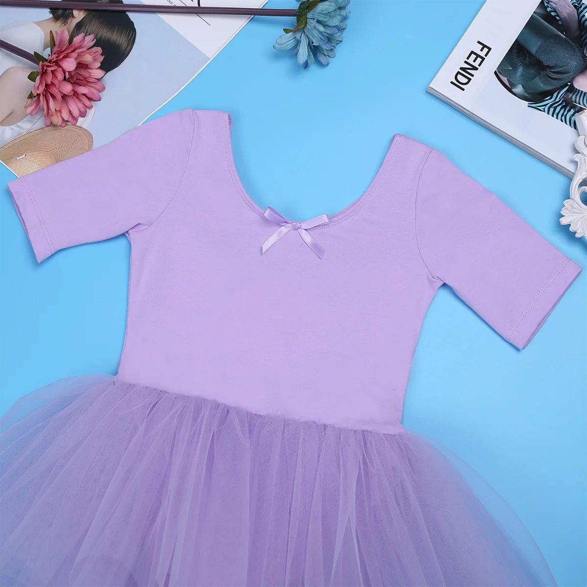 Vestido de bailarina infantil feminino 2-10 anos, vestimenta de dança com manga curta de algodão tule, balé e dança, ginástica, vestido tutu de performance