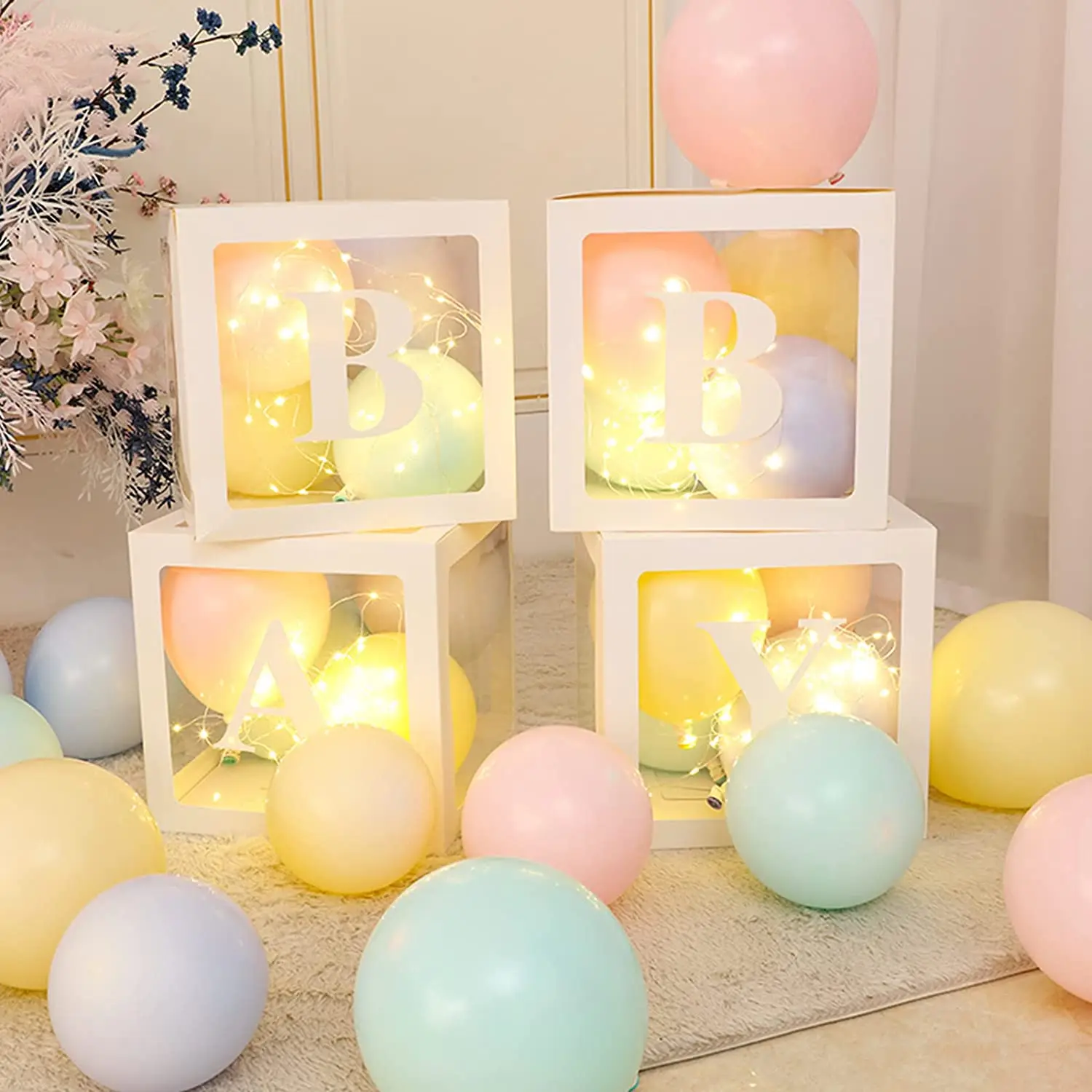 Baby Shower Boxes strona dekoracji 4 przezroczyste bloki pierwsze urodziny dekory dla chłopców dziewczyna płeć ujawnić tło