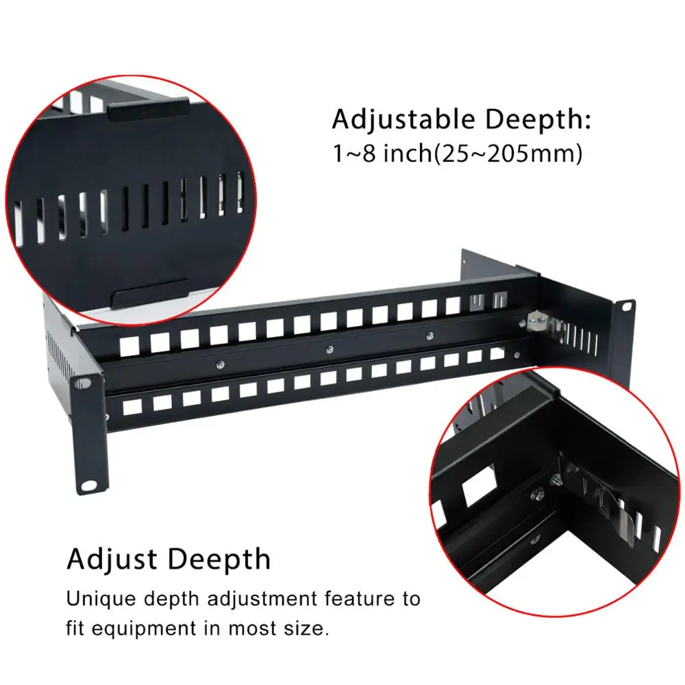 19 Inch Adjustable Rackmount Din Rail Aluminum Case Chassis in Cabinet Bracket for 35mm Din-Rail Mount Devices