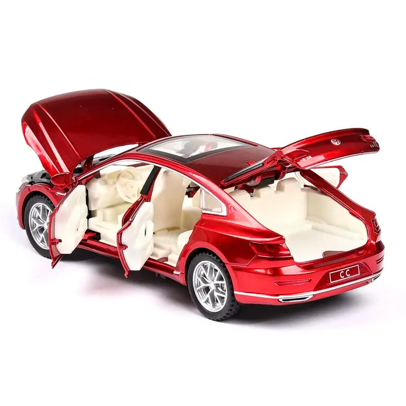 1:32 Scale Diecast Toy Car Model Volkswagen CC Pull Back Doors Openable Sound & Light Educational Collection Gift For Kid