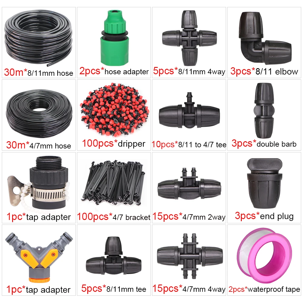 Garden 8/11 To 4/7mm Hose Micro Drip Irrigation Watering Kit 8 Hole Adjustable Flow Dripper Sprinkler Spray Mist Cooling System