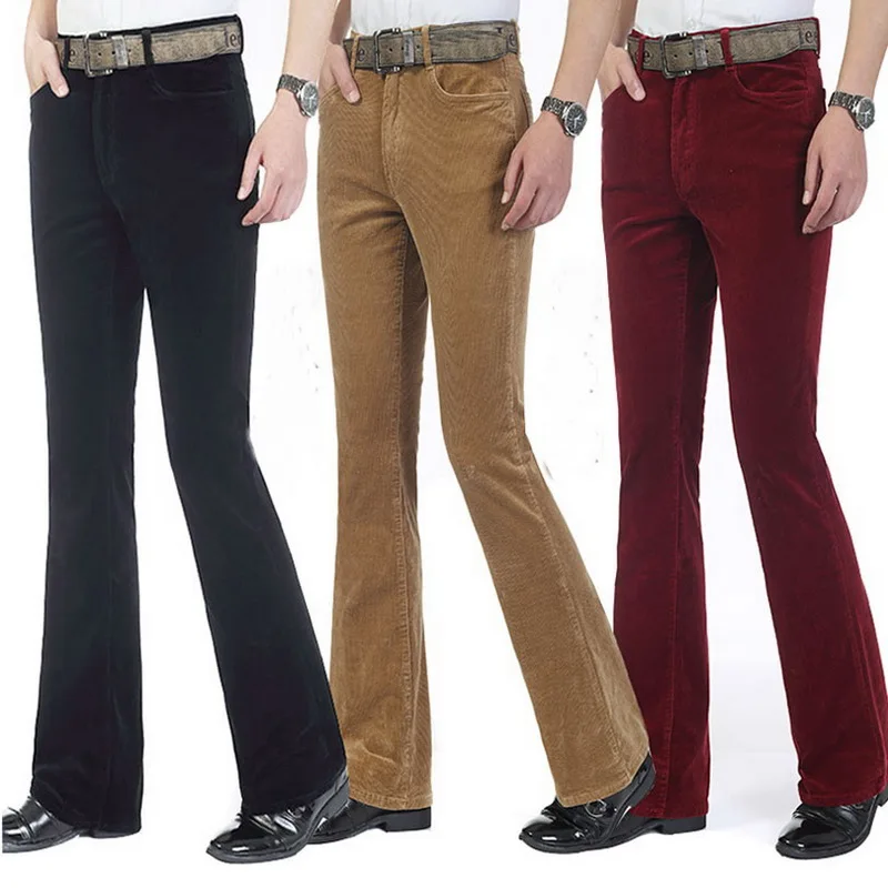 

Men's Flared Vintage Skinny Pants Casual Pants Corduroy Flares Trousers Male Bell-Bottom Trousers Size 26-40