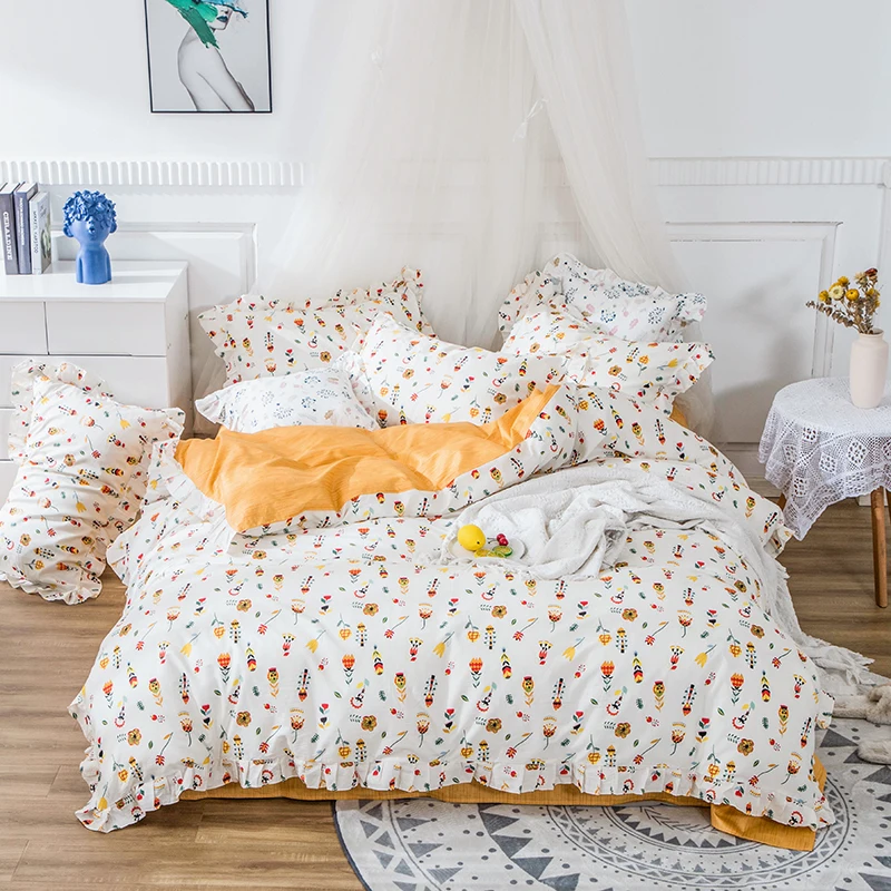 

2023 Newest Four-piece bedding simple cotton double household bed sheet quilt cover dormitory white yellow sheet quilt