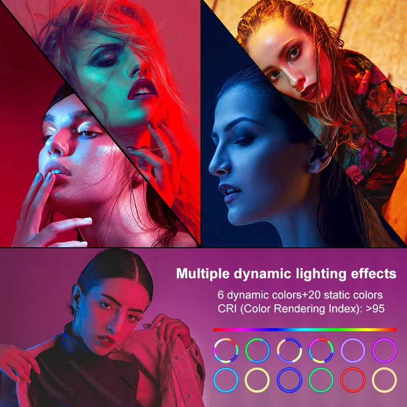 Yizhestudio 10 بوصة/18 بوصة حلقة مصباح مع 2 متر ترايبود RGB إضاءة ملوّنة بمشبك هاتف التحكم عن بعد لقطع الدخول YouTube