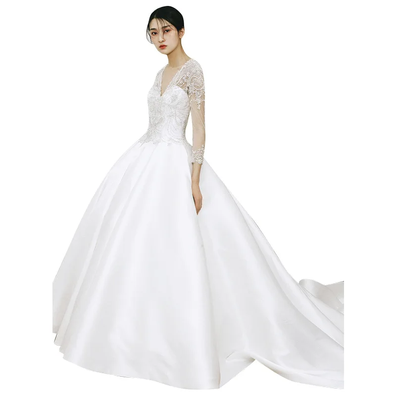 Robe de mariée en Satin avec dentelle perlée, dos nu, personnalisée, 2022