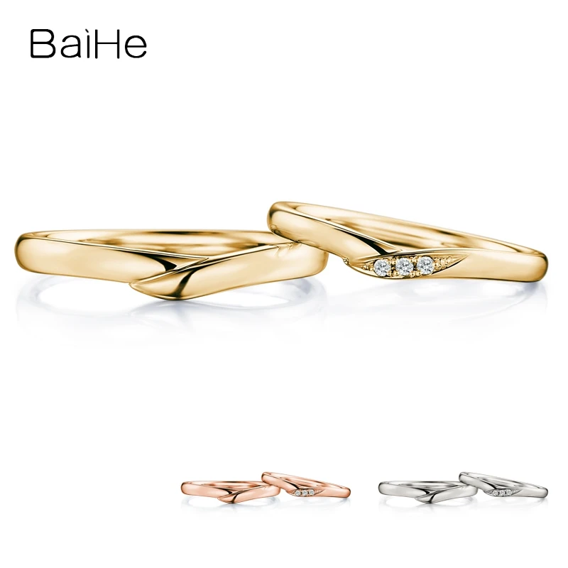 

BAIHE Solid 18K White Gold H/SI Natural Diamond Couple Ring Women Men Trendy Wedding Fine Jewelry Making 커플 링 anillo de pareja